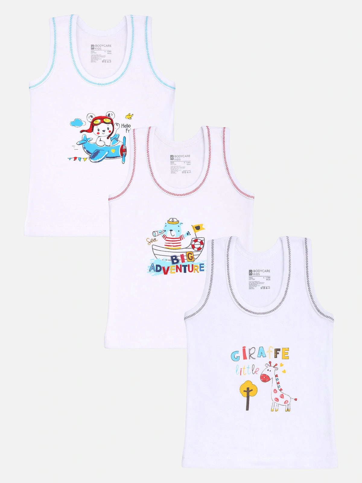 Baby Boys Round Neck Sleeveless Vest Innerwear for Comfortable Daily Wear, Easy Movement and Regular Use - Pack of 3