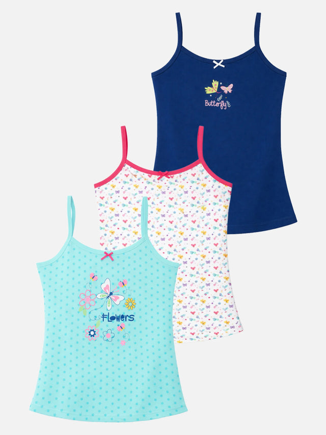 Girls' camisole multipack with floral and butterfly prints in pastel and navy colors