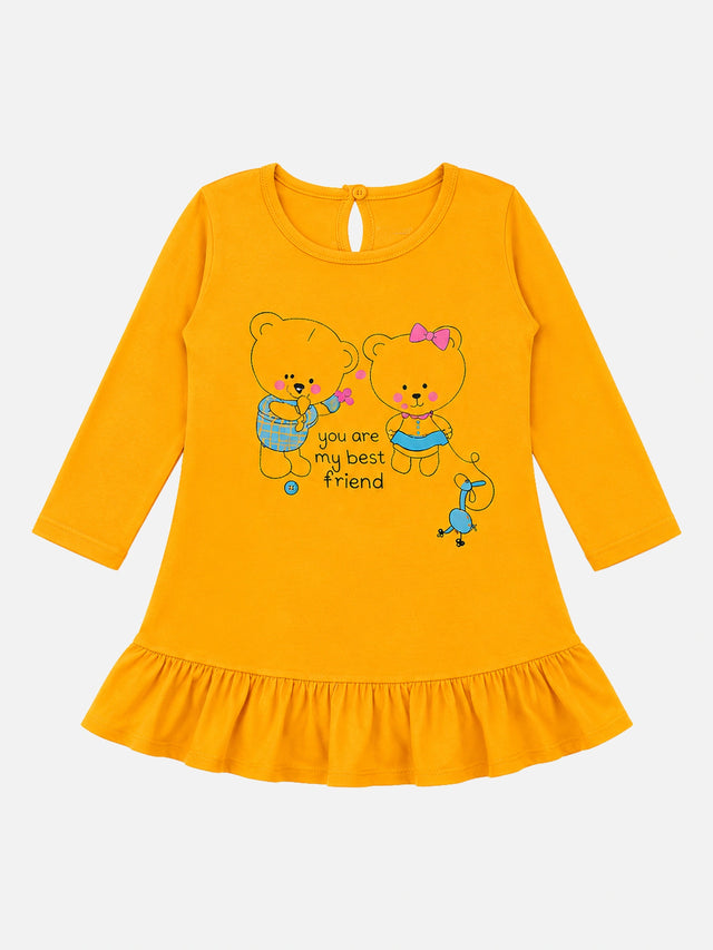 Baby Girls 100% Cotton Full Sleeve Frock with Breathable Fabric, Skin Friendly Regular Fit and Comfortable Wear - Pack of 1