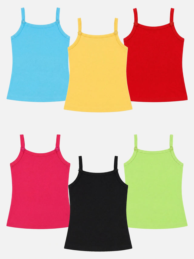 Girls Cotton Vest Camisole, Sleeveless Design and Regular Fit for Comfortable Innerwear Essentials - Pack of 6
