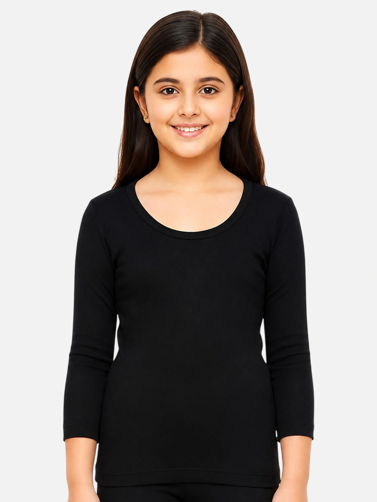 Girls Rib Eyelit Round Neck Full Sleeves Thermal Top