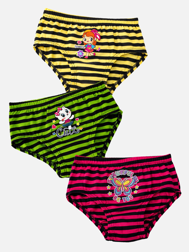 Girls 100% Cotton Panty Innerwear with Inner Elastic for Everyday Comfort and Easy Regular Use - Pack of 3