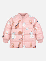 Baby Girls Polyester Quilted V-Neck Winter Jacket with Full Sleeves and Comfortable Outerwear Styling