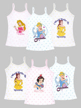 Girls Princess Printed 100% Cotton Camisole Sleeveless Vest for Lightweight Daily Comfort - Pack of 6