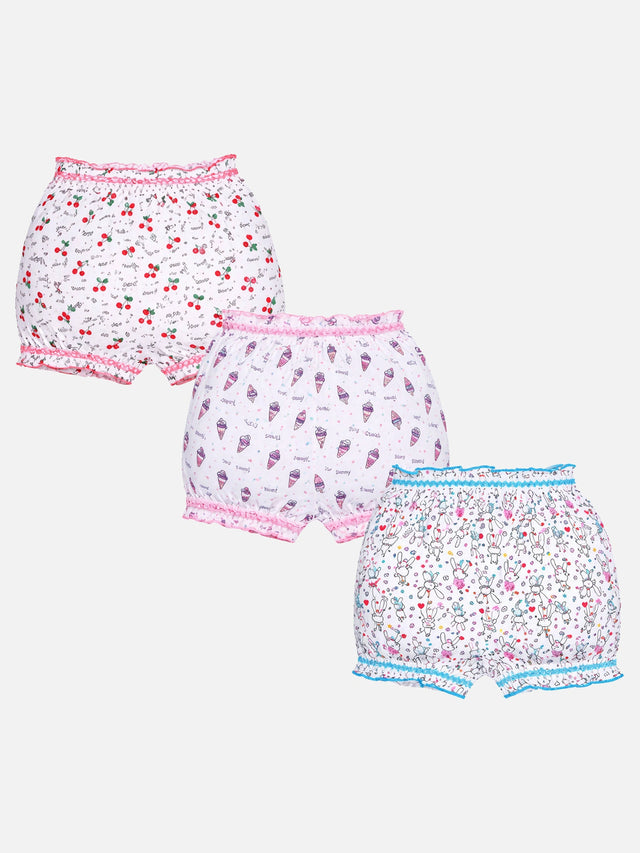 Girls Bloomer with Attached Elastic for Everyday Innerwear Comfort, Easy Movement and Regular Use - Pack of 3