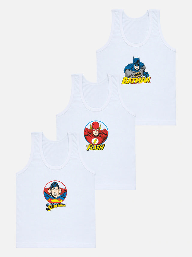 Boys Justice League Innerwear Vest Round Neck Sleeveless for Everyday Comfort and Easy Layering - Pack of 3