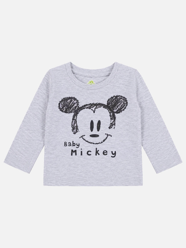 Baby Boys Mickey & Friends Interlock T-Shirt Round Neck Full Sleeves Warm Wear Top with Regular Fit Comfort