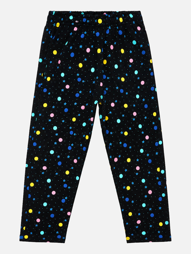Girls 100% Cotton Printed Track Pant with Side Pockets and Regular Fit Jogger Styling for Comfortable Kids Activewear