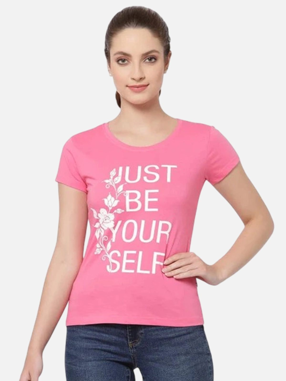 Women T-Shirt Round Neck Half Sleeves with Clean Casual Styling for Everyday Wear and Layering Comfort