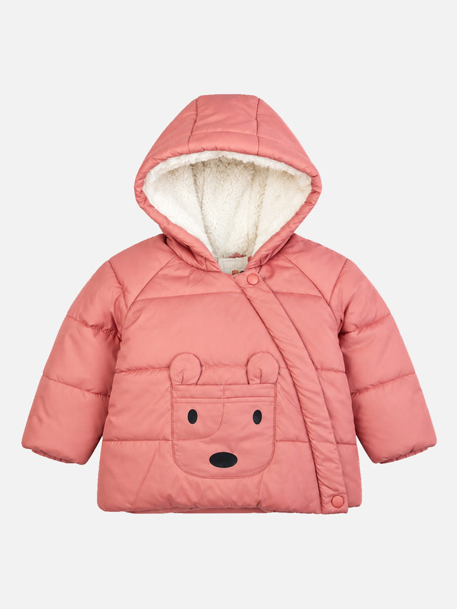 Baby Girls Polyester Quilted Hooded Winter Jacket with Full Sleeves and Comfortable Regular Outerwear Styling