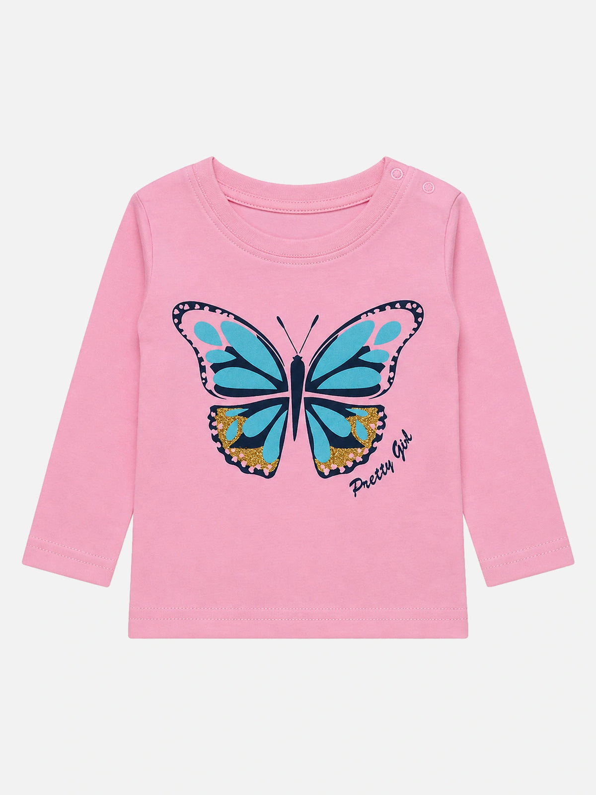 Baby Girls Shoulder Open T-Shirt Full Sleeves Casual Wear Top for Easy Dressing, Playtime and Regular Use
