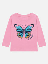 Baby Girls Shoulder Open T-Shirt Full Sleeves Casual Wear Top for Easy Dressing, Playtime and Regular Use