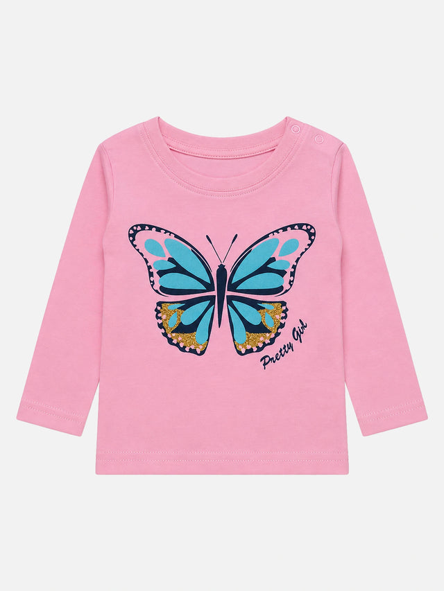 Baby Girls Shoulder Open T-Shirt Full Sleeves Casual Wear Top for Easy Dressing, Playtime and Regular Use