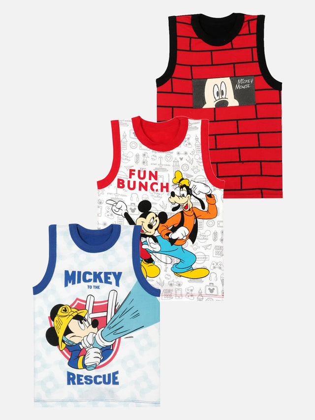 Boys Mickey & Friends Vest Round Neck Sleeveless Pack of 3