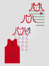 Baby Boys Mickey & Friends Innerwear Vest Cotton Regular Fit Round Neck Sleeveless for Everyday Comfort - Pack of 4