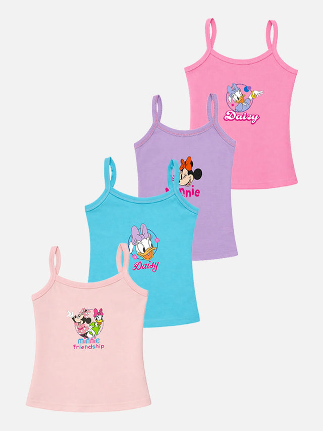 Girls Minnie & Friends Vest Dori Neck Sleeveless Pack of 4 - Bodycare
