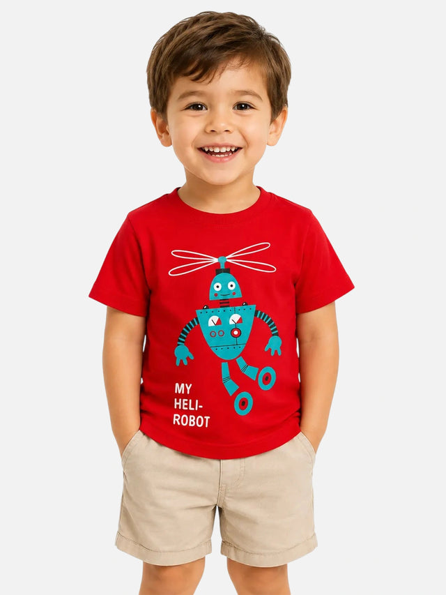 Baby Boys 100% Cotton Round Neck T-Shirt with Half Sleeves, Soft Breathable Comfort and Regular Fit Casual Wear
