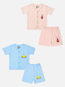 Baby Cotton Rich Front Open Half Sleeves Rib Short Suit for Everyday Comfort, Easy Dressing and Regular Wear