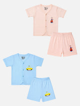 Baby Cotton Rich Front Open Half Sleeves Rib Short Suit for Everyday Comfort, Easy Dressing and Regular Wear