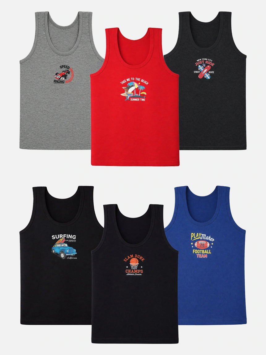 Boys Vest Round Neck Sleeveless Pack of 6 - Bodycare
