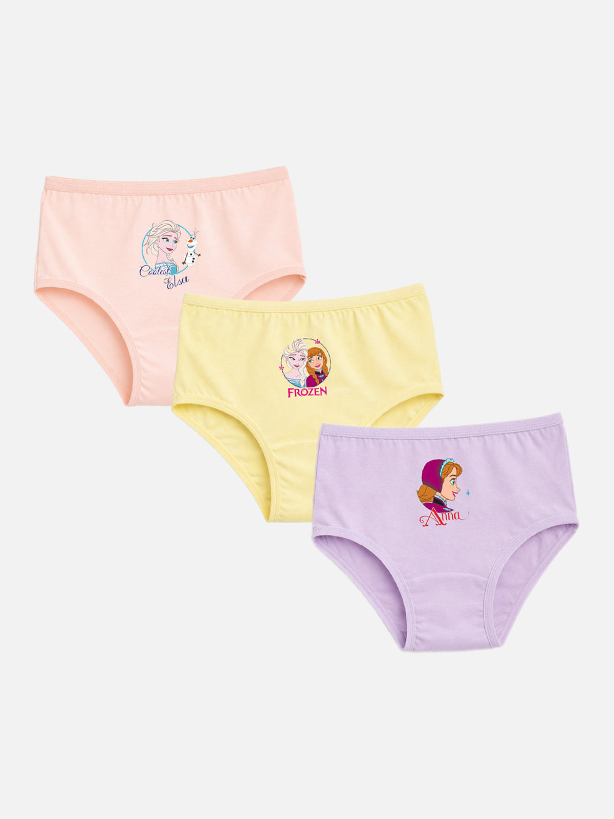 Girls Frozen Innerwear Panty with Top Elastic for Everyday Comfort, Easy Fit and Kids Wardrobe Essentials - Pack of 3