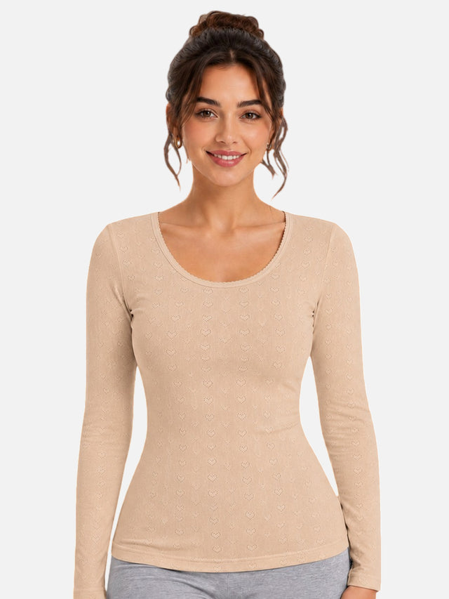 Women Round Neck Full Sleeves Thermal Top with Thin Fabric and High Warmth for Optimum Heat in Cold Weather
