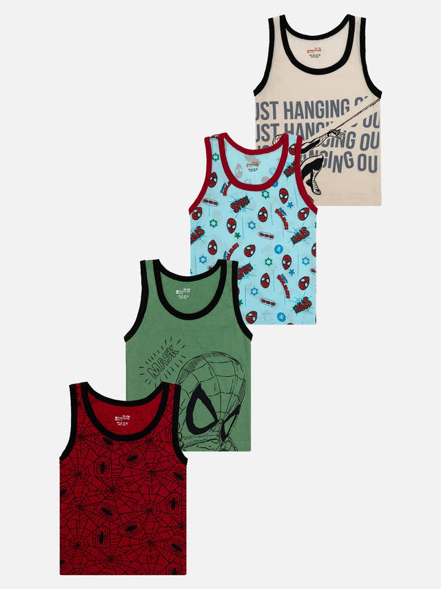 Boys 100% Cotton Sleeveless Round Neck Vest with Regular Fit for Comfortable Daily Innerwear Use - Pack of 4