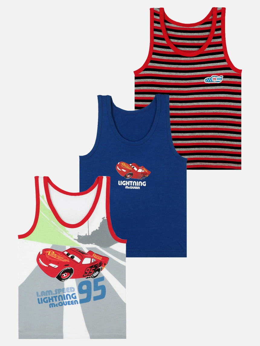 Boys Cars Vest Round Neck Sleeveless Pack of 3