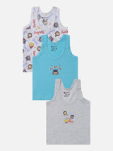 Unisex Baby 100% Cotton Sleeveless Vest with Round Neck, Cute Prints and Breathable Innerwear Comfort - Pack of 3
