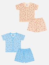 Baby 100% Cotton Front Open Half Sleeves Short Suit with Self Design for Everyday Comfort and Easy Dressing
