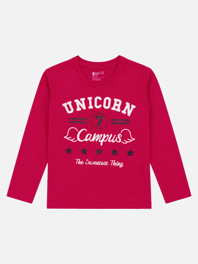 Girls Round Neck Full Sleeves Printed T-Shirt with Casual Styling, Easy Movement and Comfortable Regular Wear Appeal