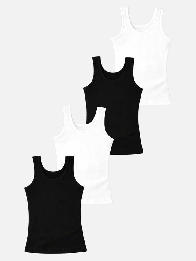 Girls Cotton Rib Vest Round Neck Sleeveless Pack of 4 - Bodycare