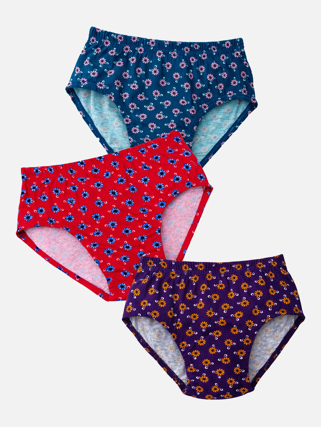 Girls 100% Cotton Panty Innerwear for Everyday Comfort, Regular Use and Wardrobe Essentials - Pack of 3