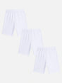 Three white kids innerwear shorts multipack, soft cotton, elastic waistband, flat lay