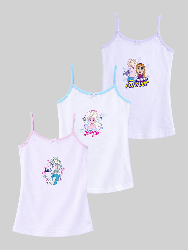 Girls Frozen Innerwear Vest Printed Sleeveless for Everyday Comfort, Easy Layering and Kids Essentials - Pack of 3