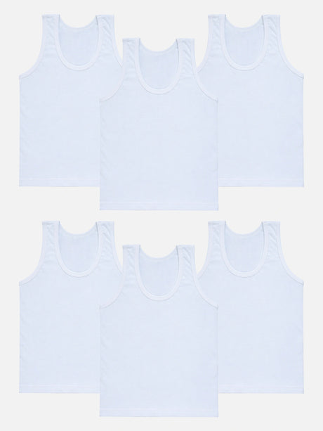 Boys 100% Cotton Vest Round Neck Sleeveless Pack of 6 - Bodycare