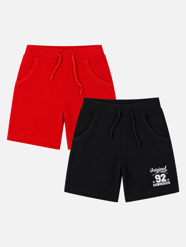 Boys Solid Shorts with Comfortable Pull-On Fit for Casual Wear, Lounge Wear and Easy Everyday Movement - Pack of 2