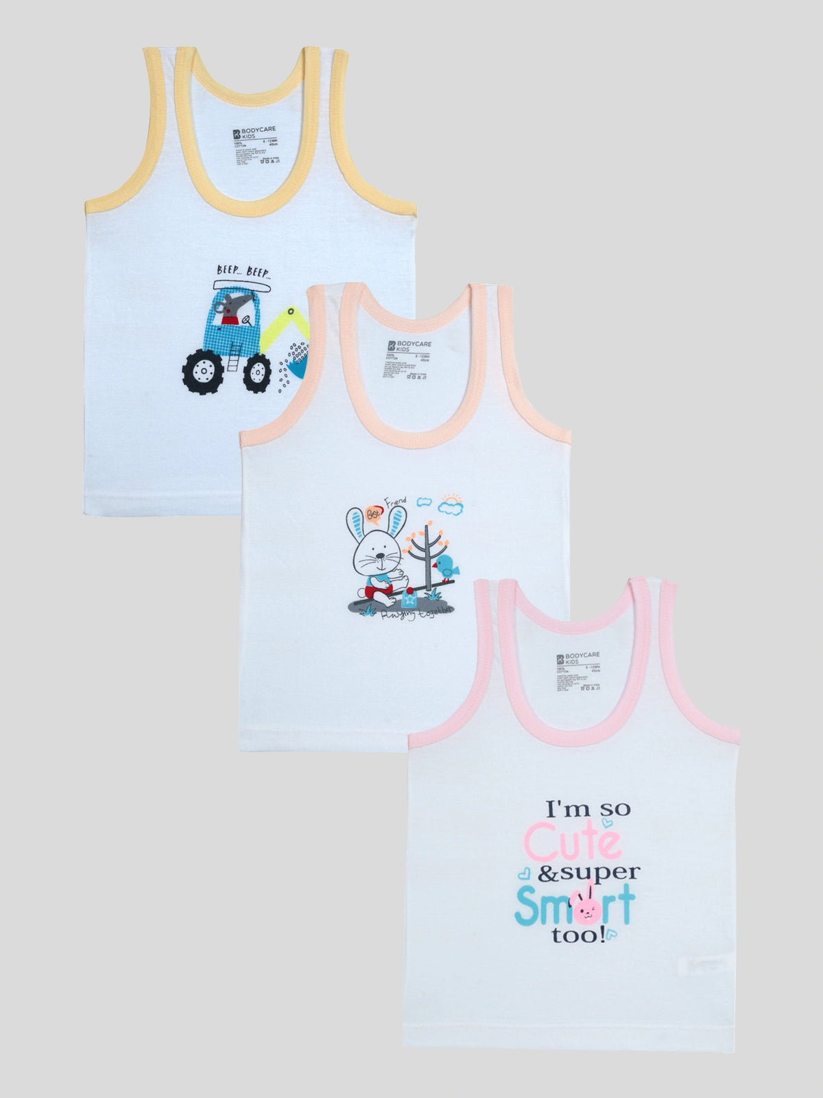Baby Boys Round Neck Sleeveless Vest Innerwear for Soft Everyday Comfort, Easy Dressing and Regular Use - Pack of 3