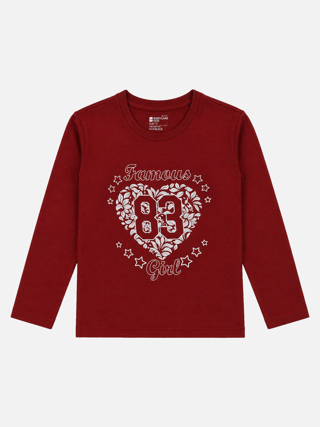 Girls Round Neck Full Sleeves Printed T-Shirt with Casual Styling, Easy Movement and Comfortable Regular Wear Appeal