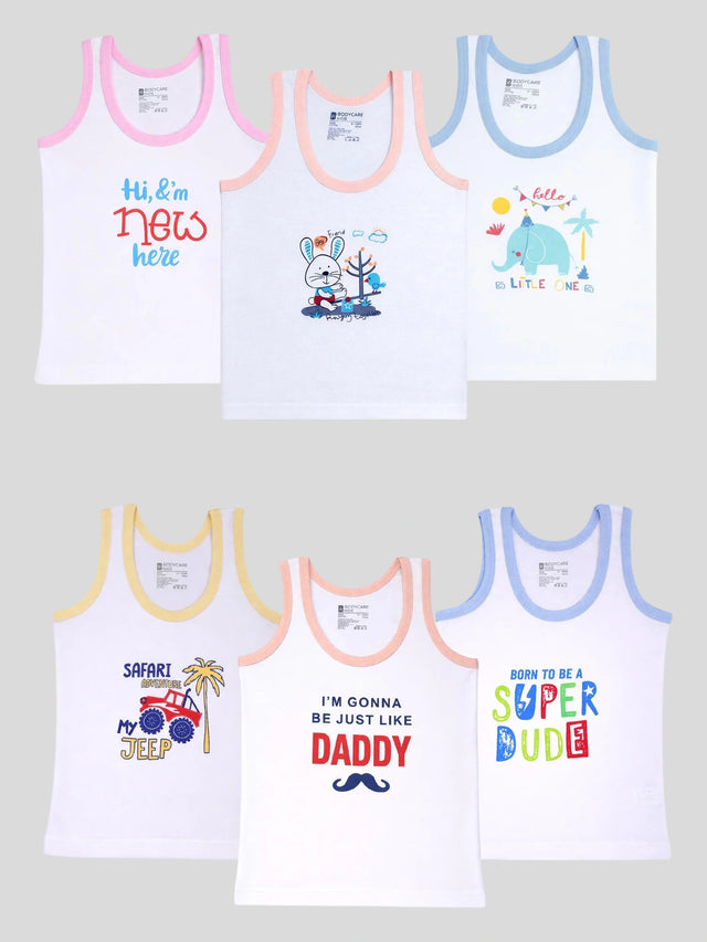 Baby Boys Round Neck Sleeveless Vest for Comfortable Innerwear Essentials, Regular Use and Under-Shirt Wear - Pack of 6