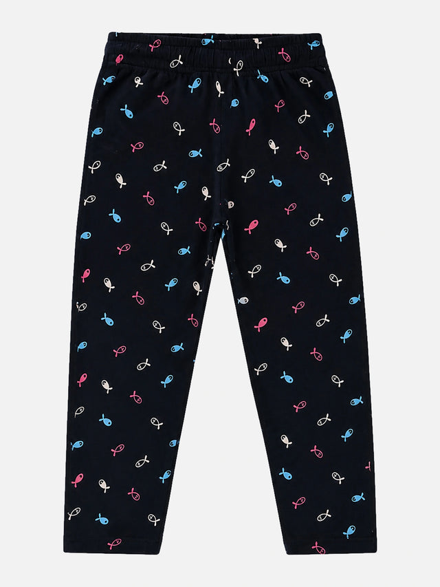 Girls 100% Cotton Printed Track Pant with Side Pockets and Regular Fit Jogger Styling for Comfortable Kids Activewear