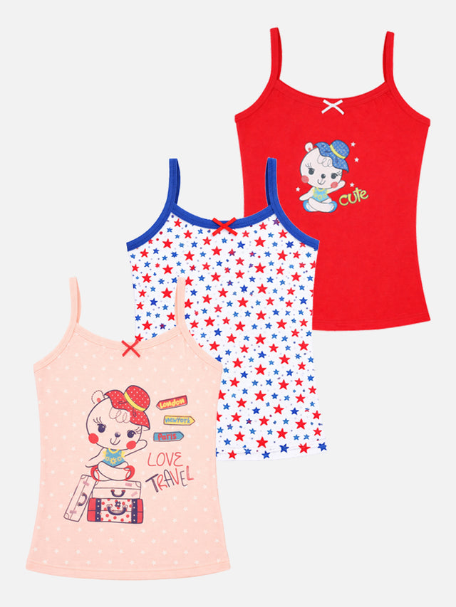 Girls 100% Cotton Sleeveless Innerwear Vest for Lightweight Comfort, Skin Friendly Feel and Easy Layering - Pack of 3
