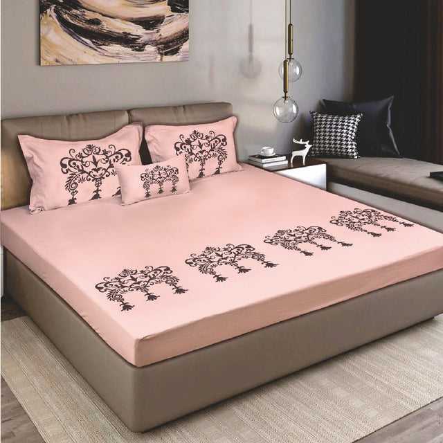 King Size Cotton Bedsheet Brown Ornamental Print - Bodycare