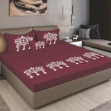 Bodycomfy 100% Cotton Hosiery King Size Fitted Bedsheet – Motif Panel Print