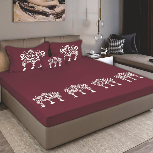 King Size Cotton Bedsheet Brown Ornamental Print - Bodycare