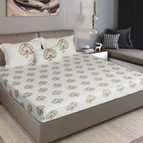 King Size Cotton Bedsheet Floral Handblock Ivory