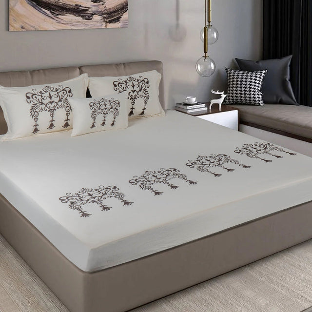 King Size Cotton Bedsheet Brown Ornamental Print - Bodycare