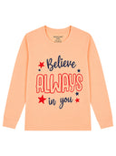 Girls 100% Cotton T-Shirt with Round Neck and Full Sleeves for Comfortable Casual Wear and Regular Use - Pack of 1