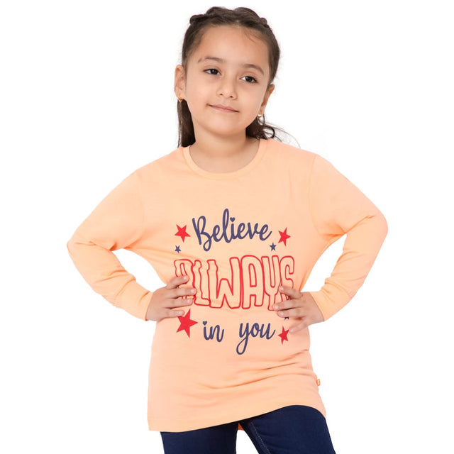 Girls 100% Cotton T-Shirt Round Neck Full Sleeves Pack of 1 - Bodycare