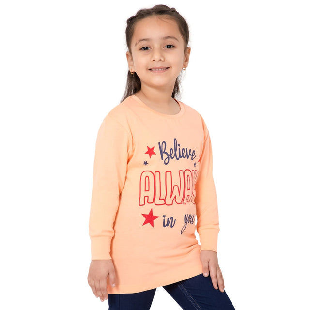 Girls 100% Cotton T-Shirt Round Neck Full Sleeves Pack of 1 - Bodycare